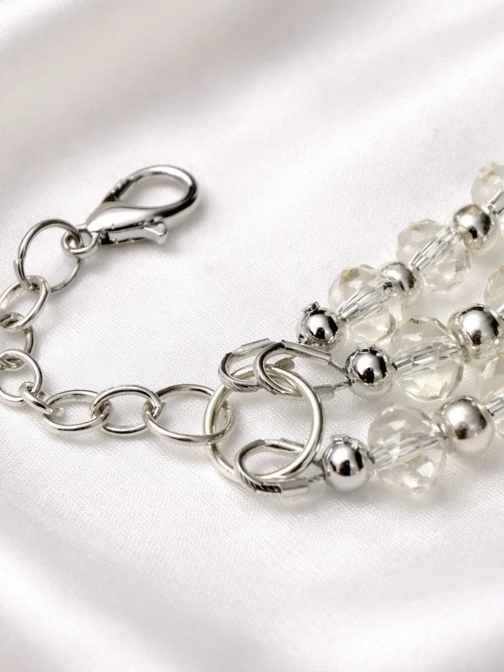 Reimagined Glass Crystal Bead Bracelet Silver Tone 6-8 Inch